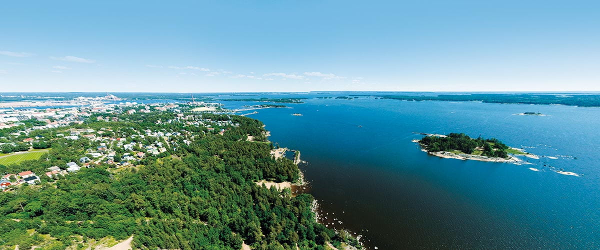 An aeriel view of Kotka's stunning coastline